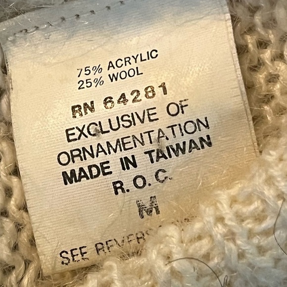 Vintage 80s Mariea Kim Mohair Sweater V Panel Tulips Pullover Ivory Black Medium - Picture 9 of 10